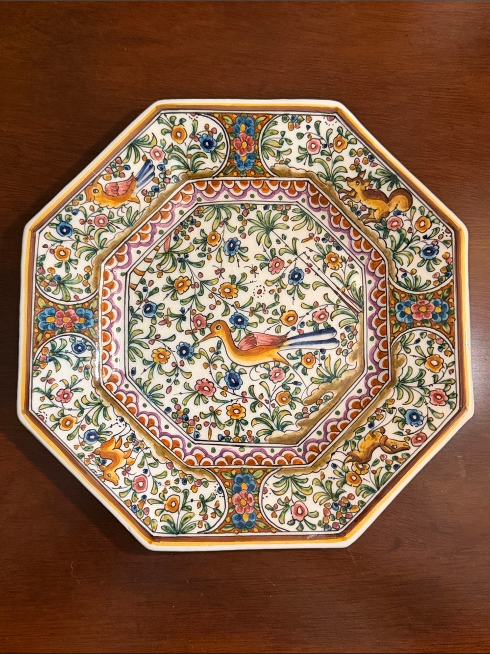 Vintage Coimbra Portugal Adélia Hand Painted Bird Floral Plate 9.25”